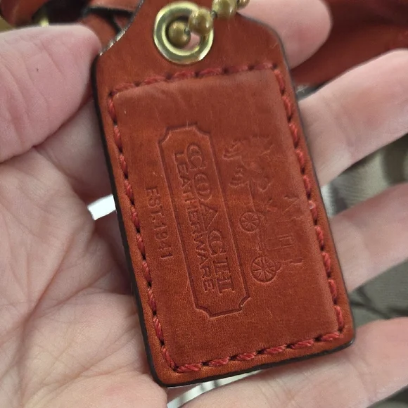 Coach Monogram Canvas Shoulder Bag with Red Leather Trim Vintage - Picture 11 of 13